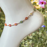 Multi-Color Flower Gold or Silver Anklet