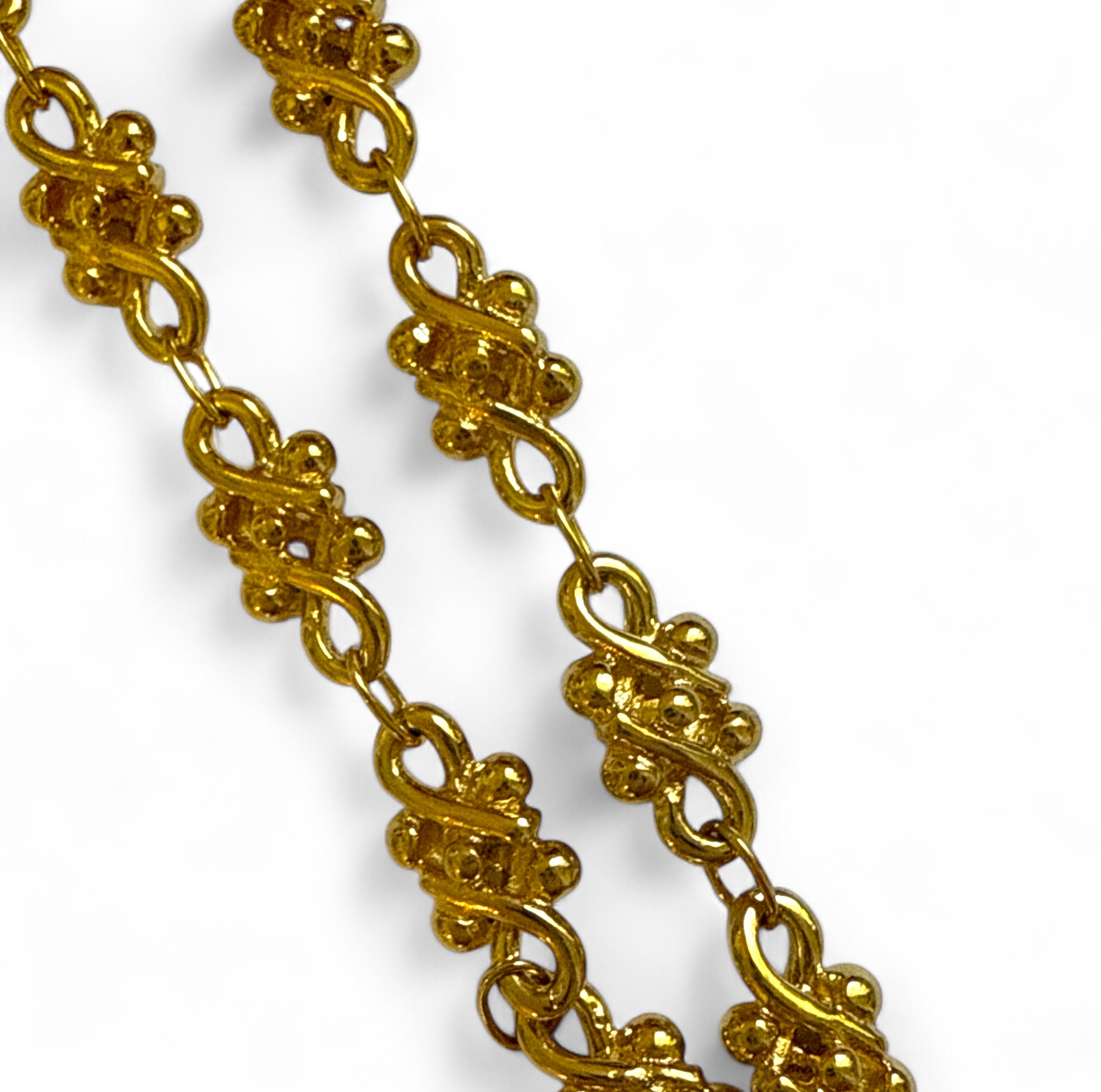 Gold chain anklet French floral on a white background