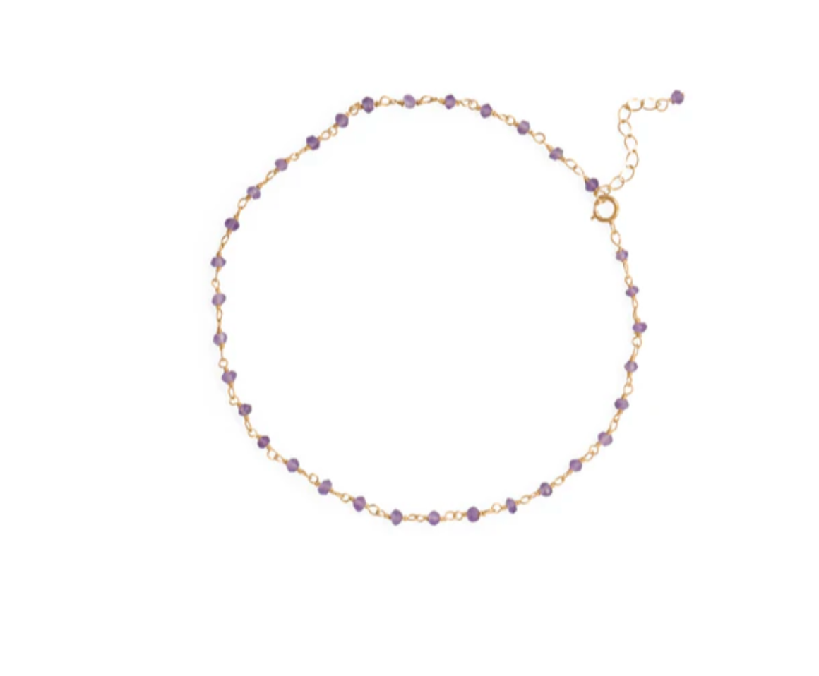 Lavender Love Beaded Gold Anklet