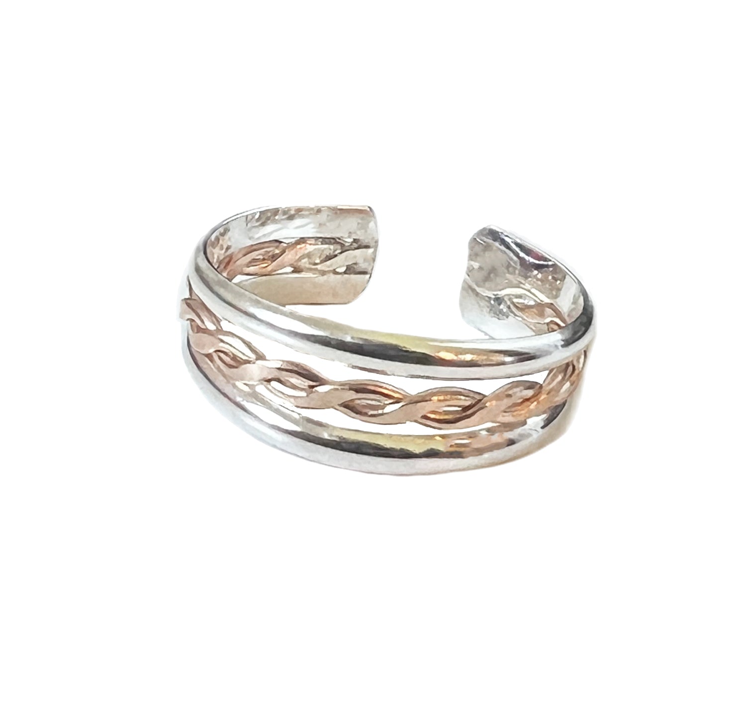 Braid Stack Gold Fill & Sterling Adj Toe Ring