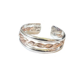 Braid Stack Gold Fill & Sterling Adj Toe Ring