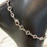 Heart Charm Sterling Silver Rhodium Anklet