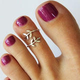 Leaf Wrap Sterling Adjustable Toe Ring displayed on a toe