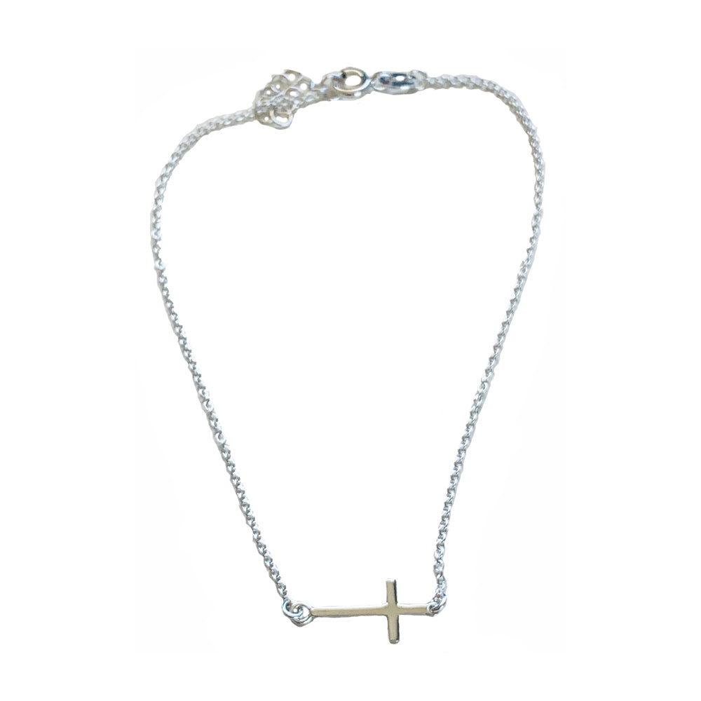 sideways cross anklet in sterling silver
