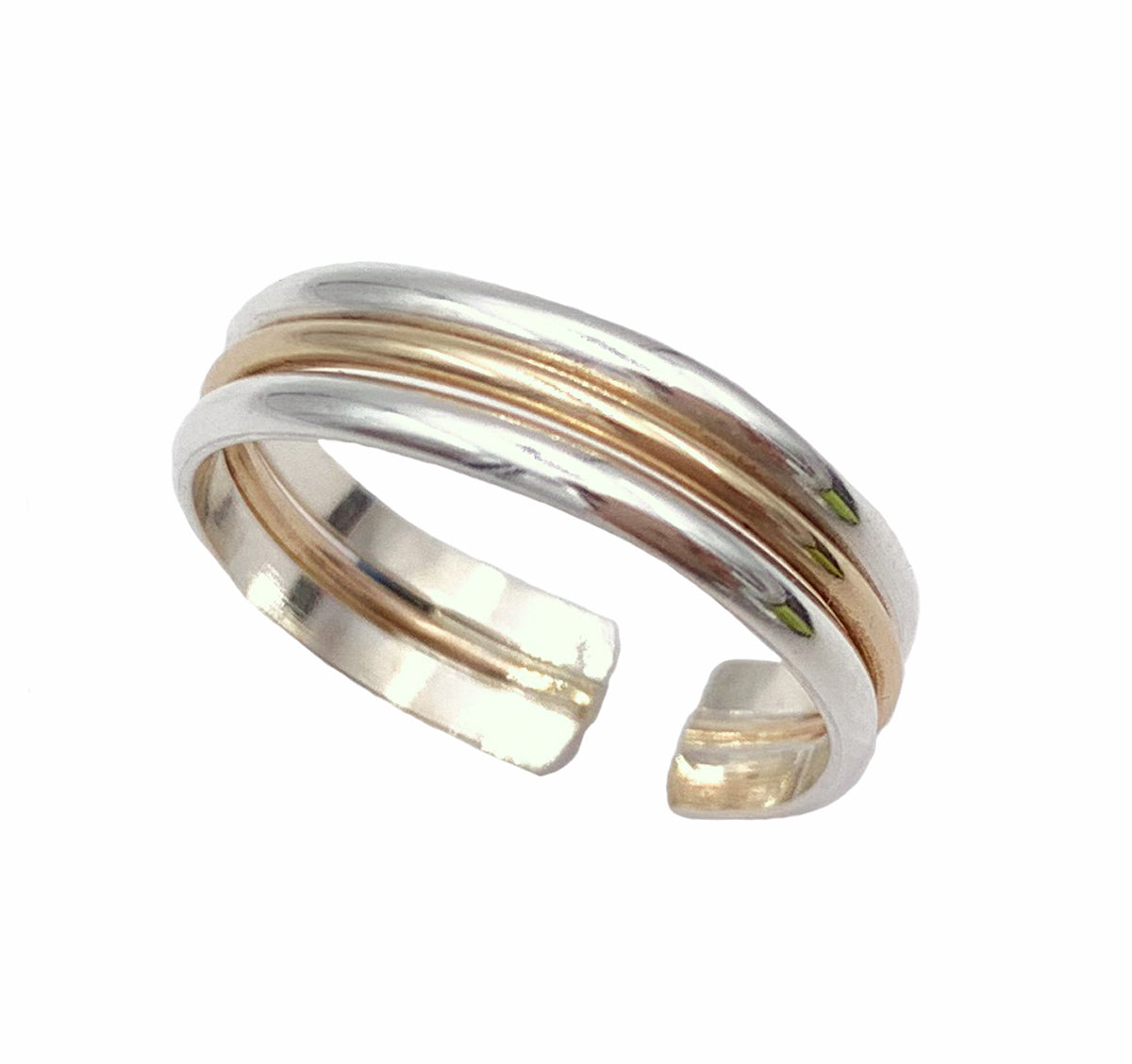 Triple Stack Sterling & Gold Fill & Sterling Adj Toe Ring