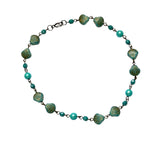 Aqua Shell Bead and Pearl Antique Silver Anklet