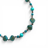 Aqua Shell Bead and Pearl Antique Silver Anklet