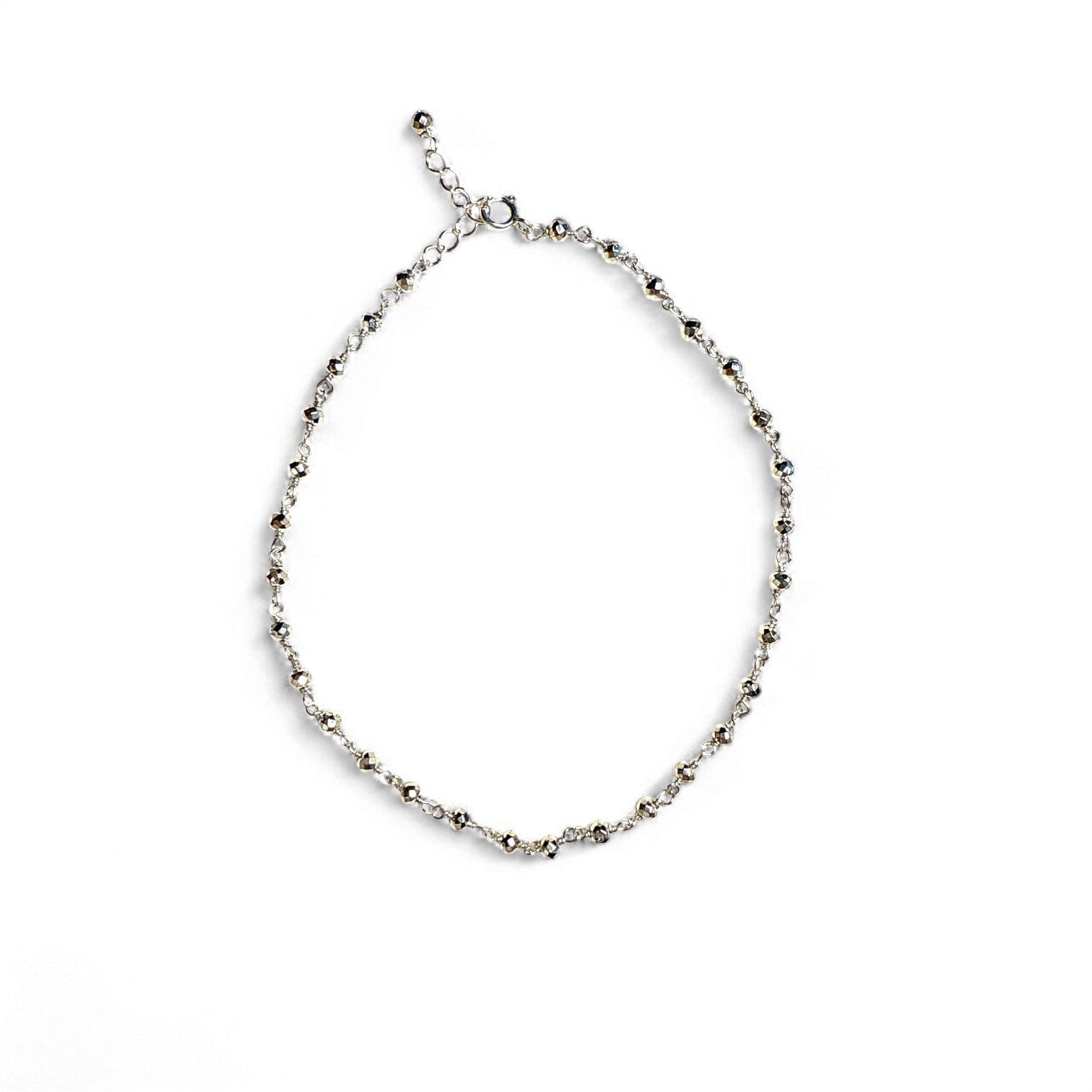 Pyrite and sterling silver bead anklet