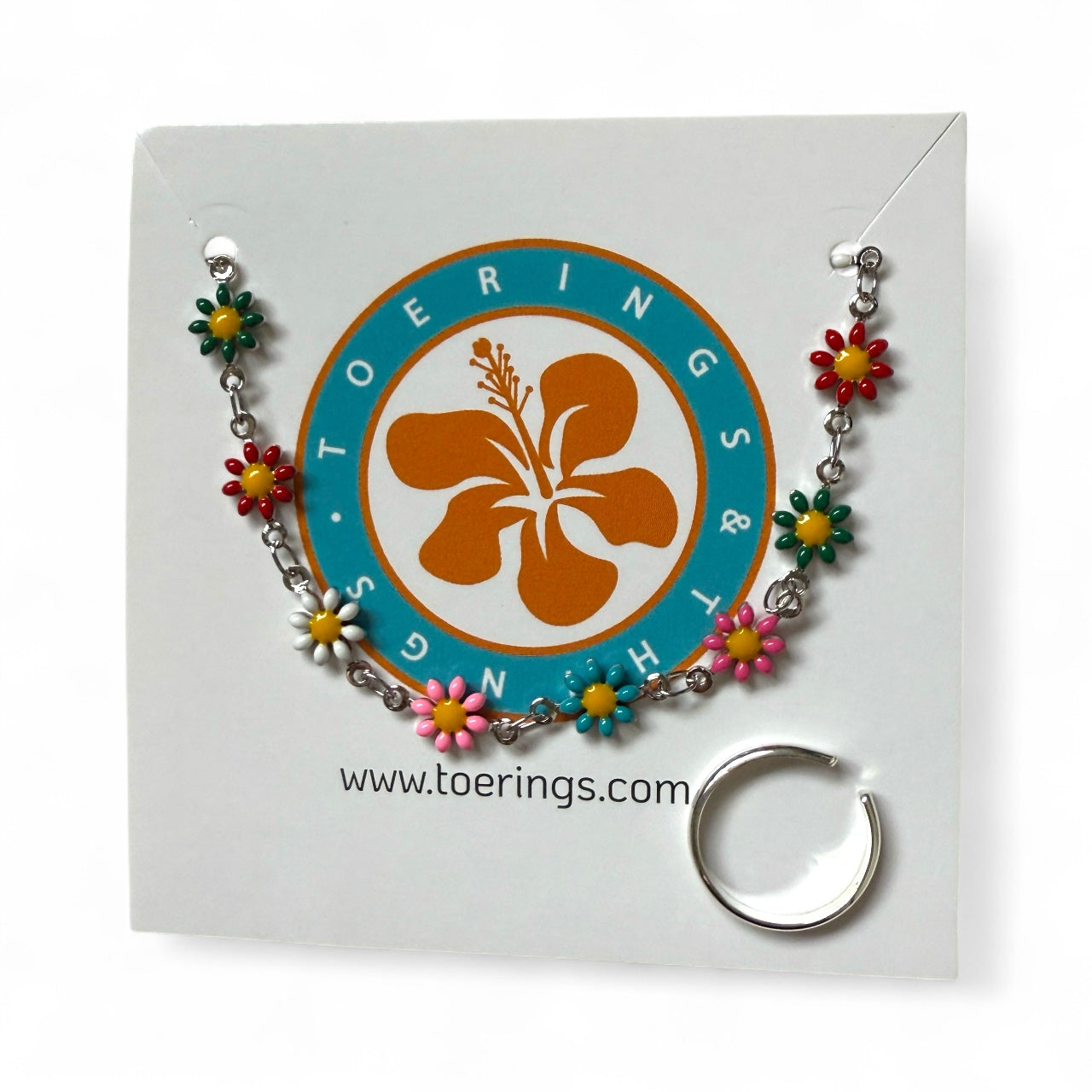 Flower Charm Anklet and 2mm Band Toe Ring Gift Set