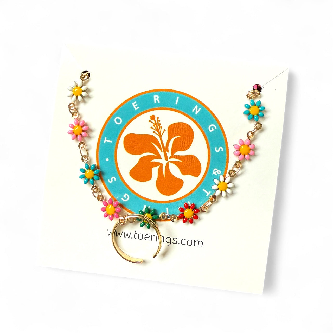 Flower Charm Anklet and 2mm Band Toe Ring Gift Set
