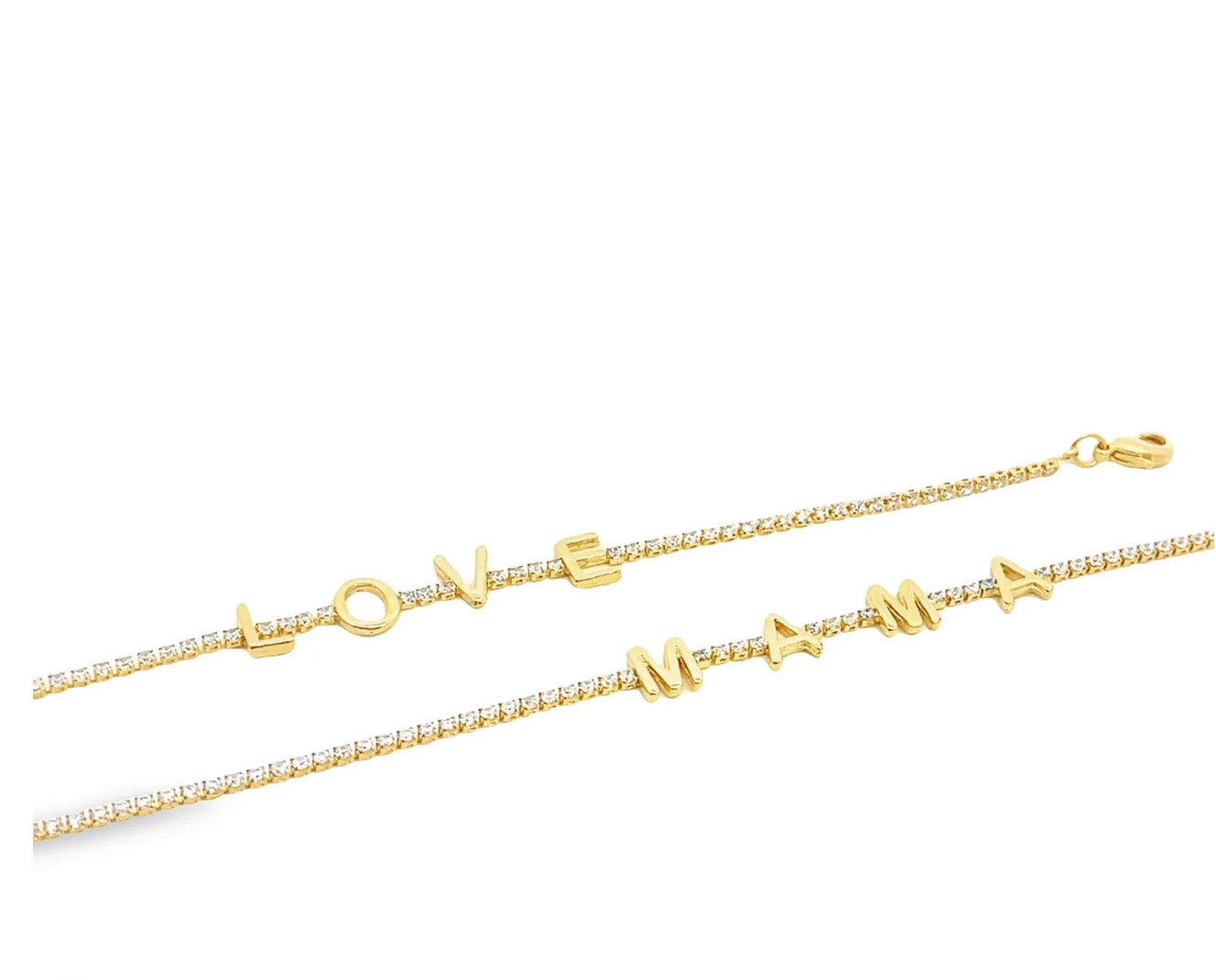 Love and Mama CZ Gold Filled Bracelets for Valentines or Mother's Day