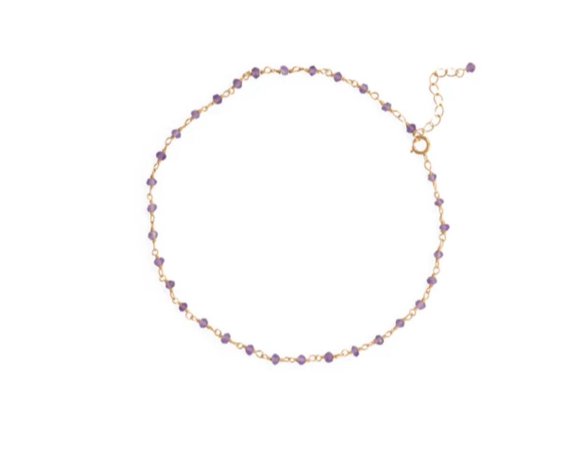 Lavender Love Beaded Gold Anklet