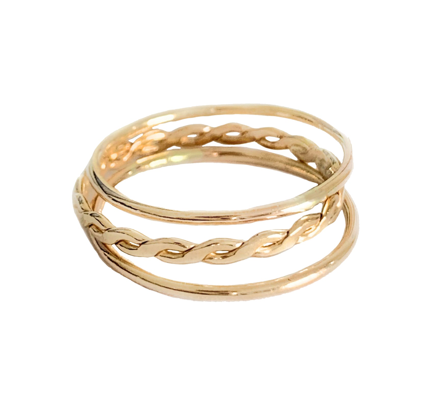 Skinny Band & Braid Stack Gold Fill Rings Up to Size 12!