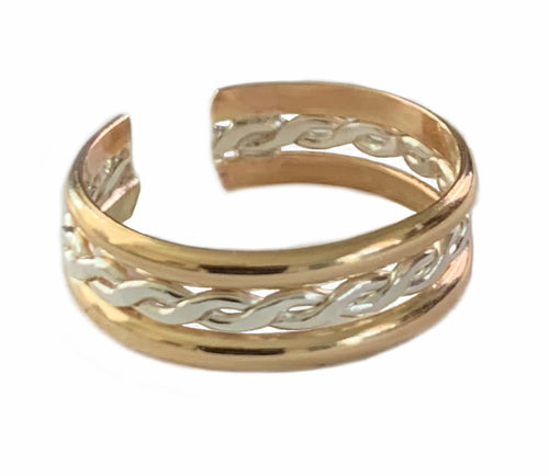 Braid Stack Gold Fill & Sterling Adjustable Toe Ring