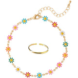 Daisy Colorful Anklet and 2mm Band Toe Ring Gift Set