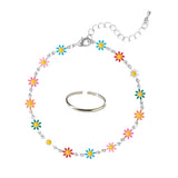 Daisy Colorful Anklet and 2mm Band Toe Ring Gift Set