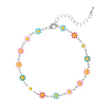 Multi-Color Flower Gold or Silver Anklet