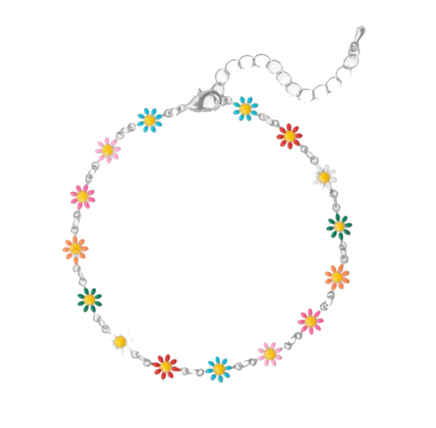 Multi-Color Flower Gold or Silver Anklet