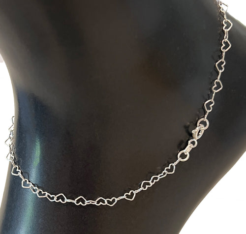 Heart Chain Sterling Silver Anklet