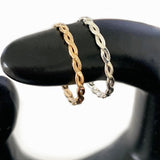 Braid Skinny Toe Ring shown in sterling and 14k gold fill on a model