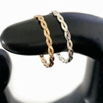 Braid Skinny Toe Ring shown in sterling and 14k gold fill on a model