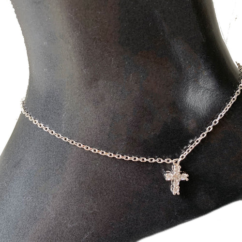 CZ Cross Sterling Anklet