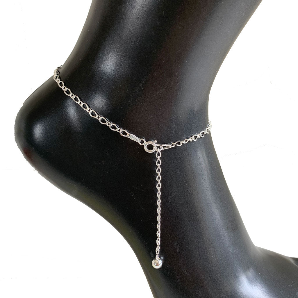 Rombo with Drop Ball Sterling Anklet