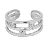 CZ Triple Strand Sterling Adj Toe Ring