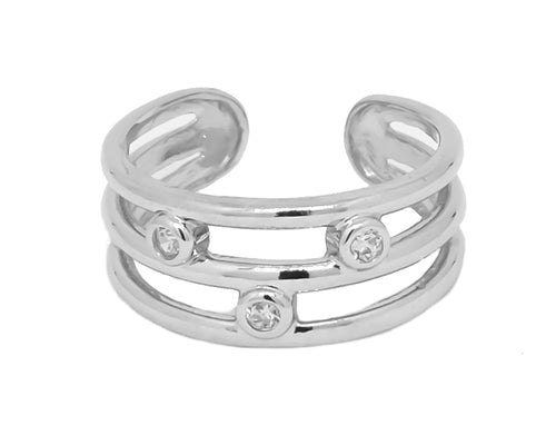 CZ Triple Strand Sterling Adj Toe Ring