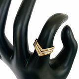 Triple Hammered Chevron Mixed Metal Thumb Ring on Index Finger