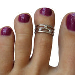 CZ Triple Strand Sterling Adjustable Toe Ring on a model