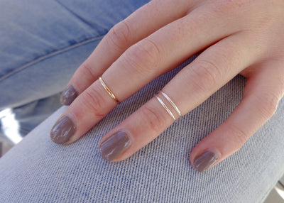 1mm Simple Toe Ring shown worn as a midi finger ring