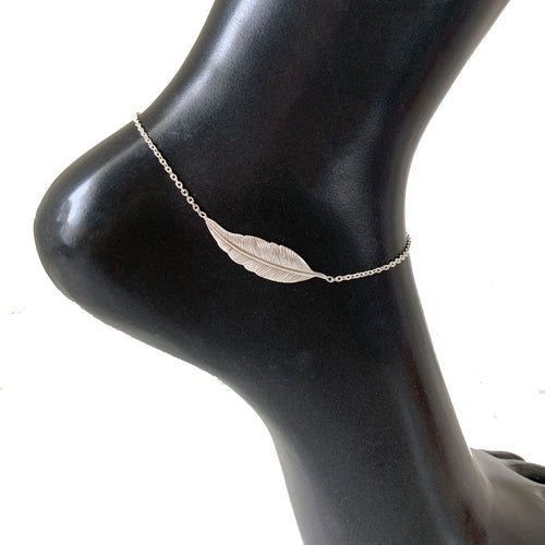 Feather Charm Sterling Anklet