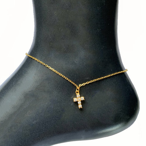 CZ Cross Gold Anklet