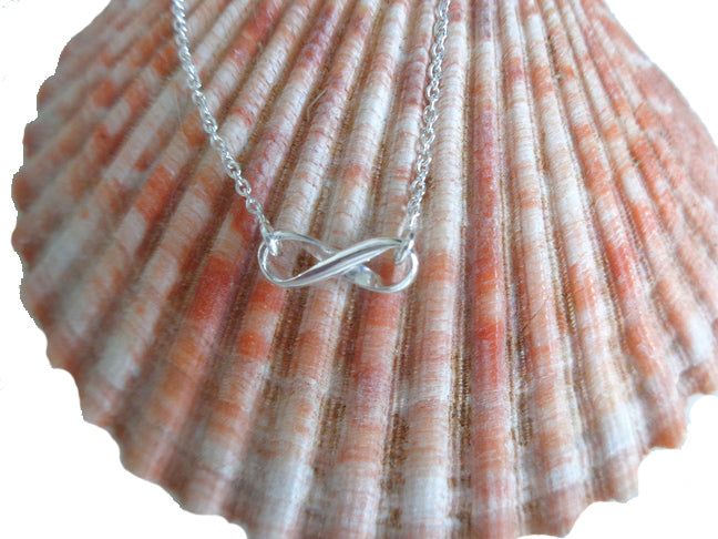 Infinity Charm Sterling Anklet displayed on a sea shell