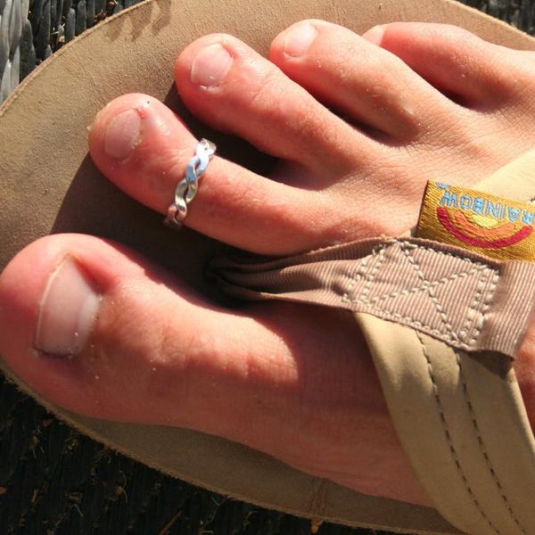 Braid Medium Toe Ring shown in sterling on a foot