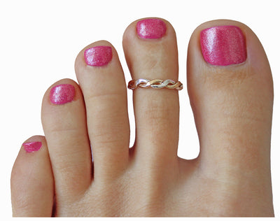 Braid Twine Medley Sterling & Gold Fill Adj Toe Ring